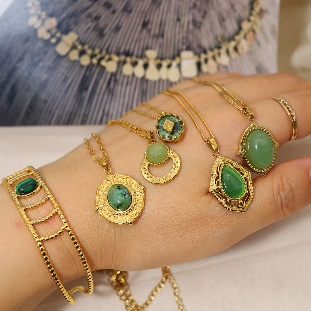 Olivenorma Oval African Turquoise Green Pendant Necklace - image 12