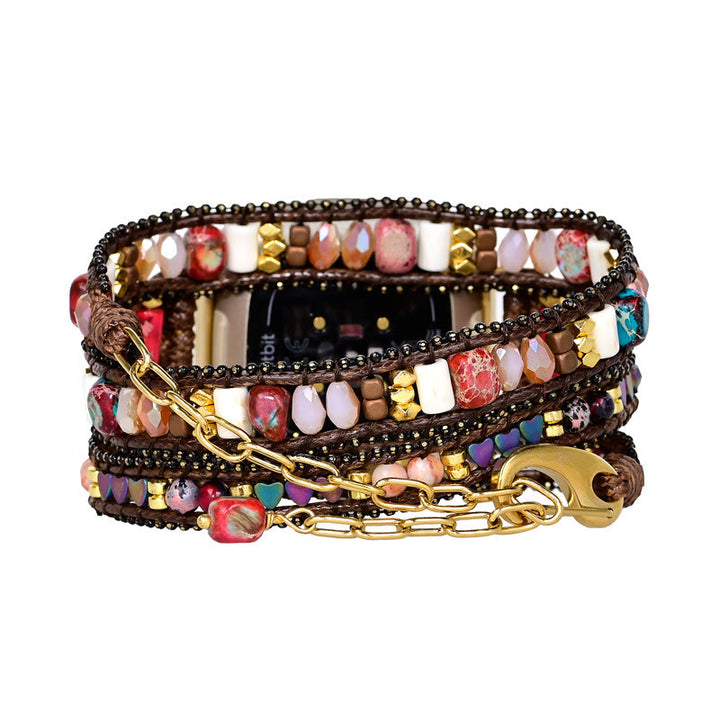 Olivenorma 3Layer Red Stone Beaded Handwoven Fitbit Watch Strap - image 4