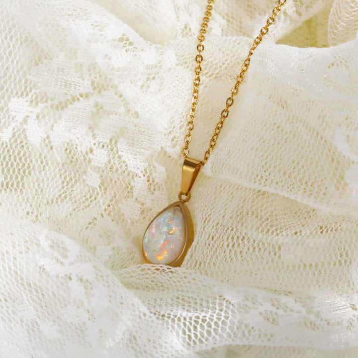 Olivenorma 18k Natural Opal Drop Shape Pendant Necklace - image 4