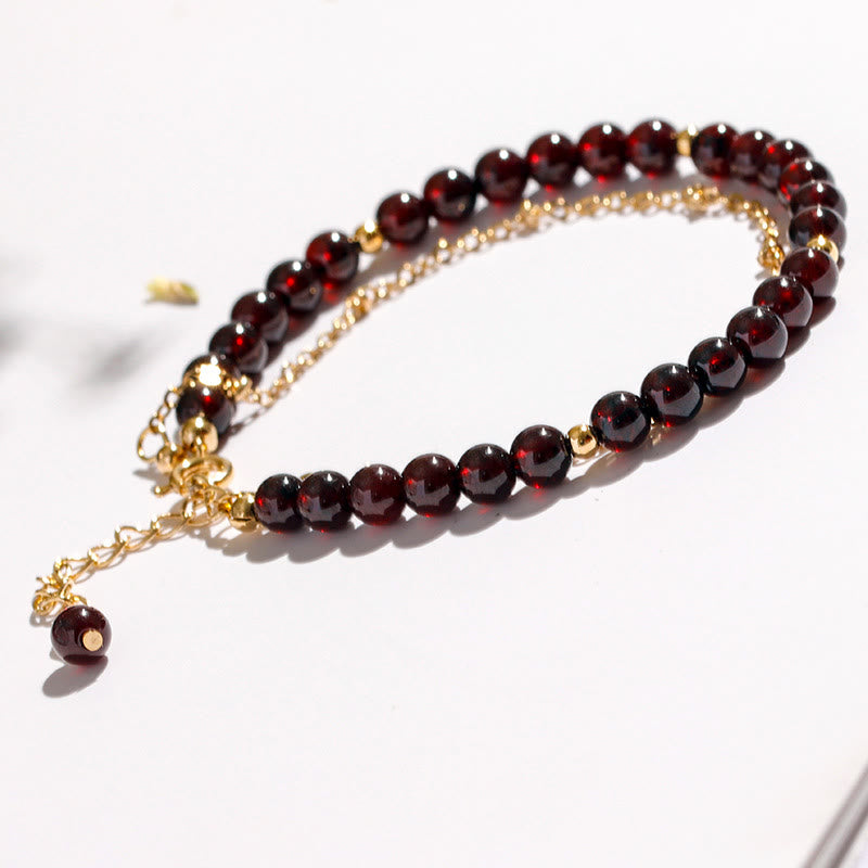 Olivenorma Garnet Beaded Metal Chain Double Layer Bracelet - image 2