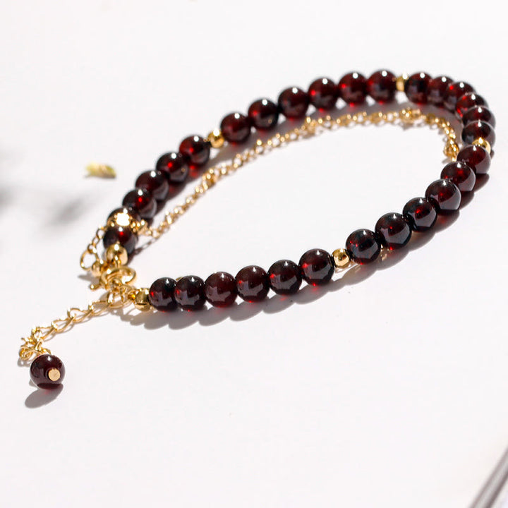 Olivenorma Garnet Beaded Metal Chain Double Layer Bracelet - image 2