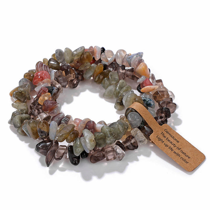 Olivenorma Natural Irregular Crystal Gravel Three Layer Bracelet - Smoky Quartz&Sardonyx&Labradorite - image 23