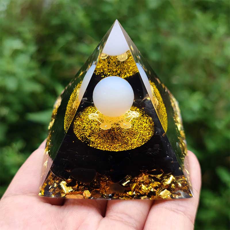 Olivenorma White Agate Sphere with Obsidian Orgone Pyramid - image 2