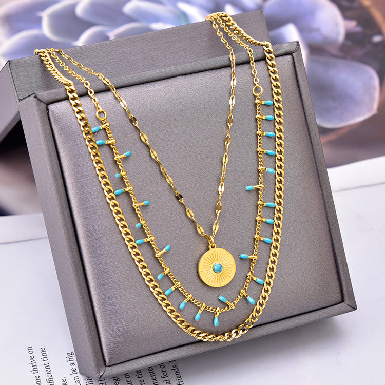 Olivenorma Natural Turquoise Pendant Triple 18K Necklace Set - image 1