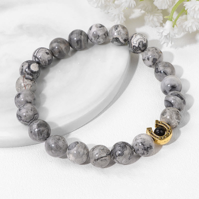 Olivenorma 8mm Natural Stone Beaded Horse Shoe Pendant Bracelet - image 4