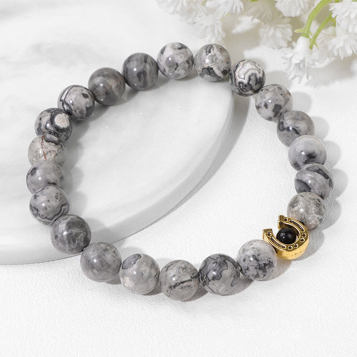 Olivenorma 8mm Natural Stone Beaded Horse Shoe Pendant Bracelet - image 4