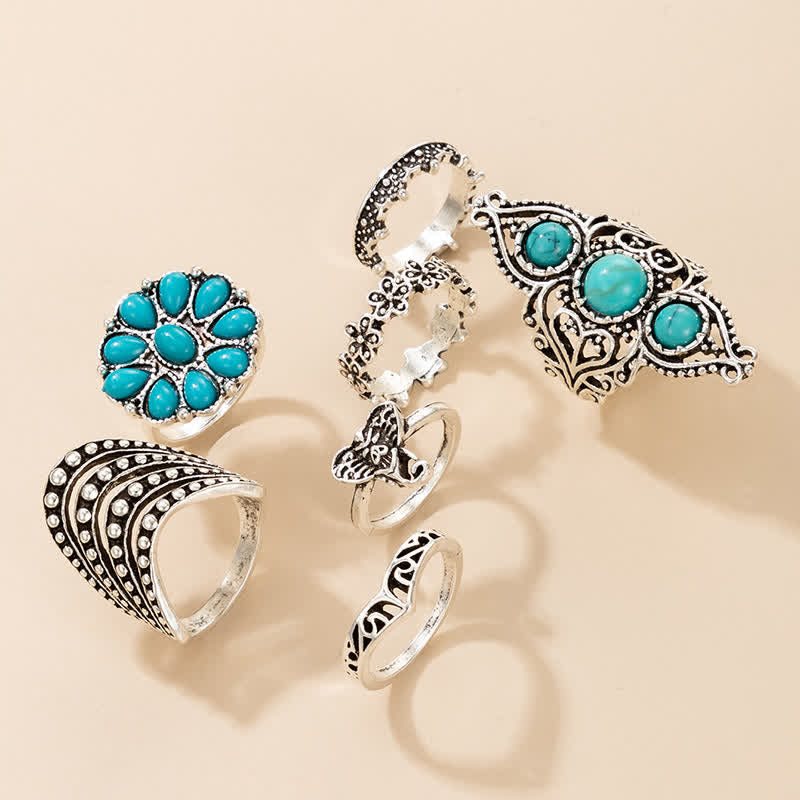Retro Turquoise 7 - Piece Rings Set - image 3