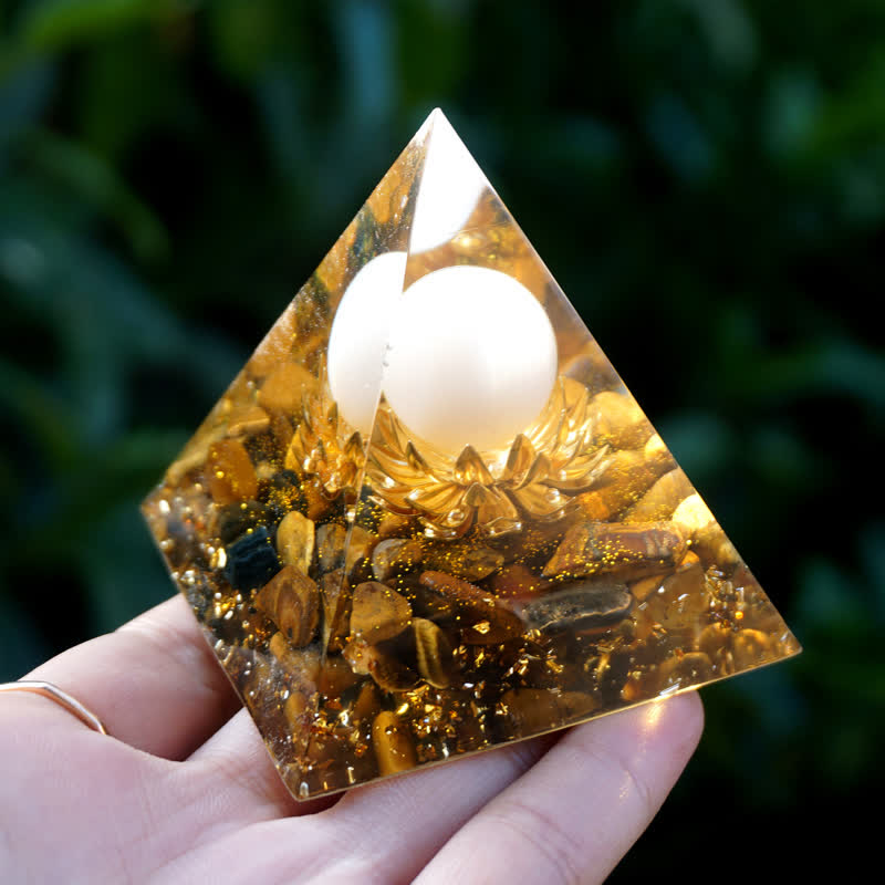 Olivenorma White Agate Sphere With Tiger Eye Lotus Orgone Pyramid - image 1