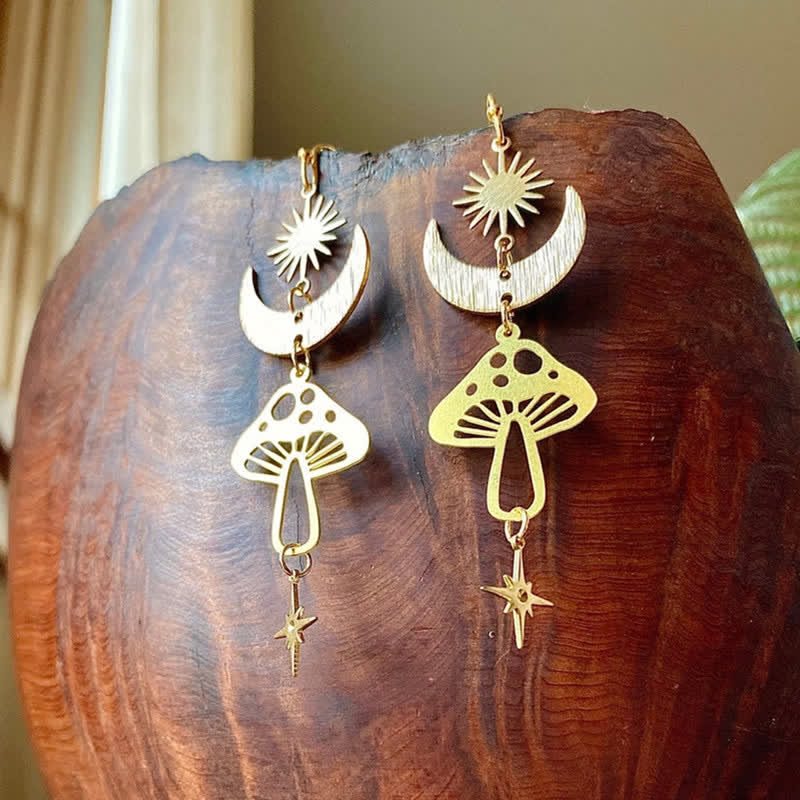 Olivenorma Bohemia Gold Mushroom Moon Star Earrings - image 2
