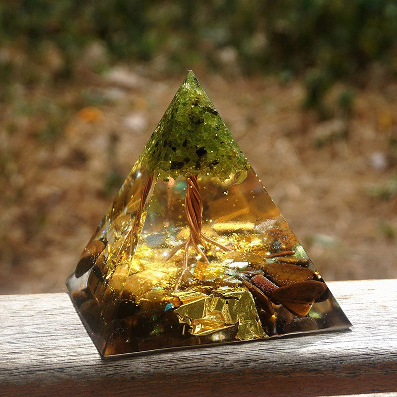 Olivenorma Tree of Life Peridot With Tiger Eye Orgone Pyramid - image 7