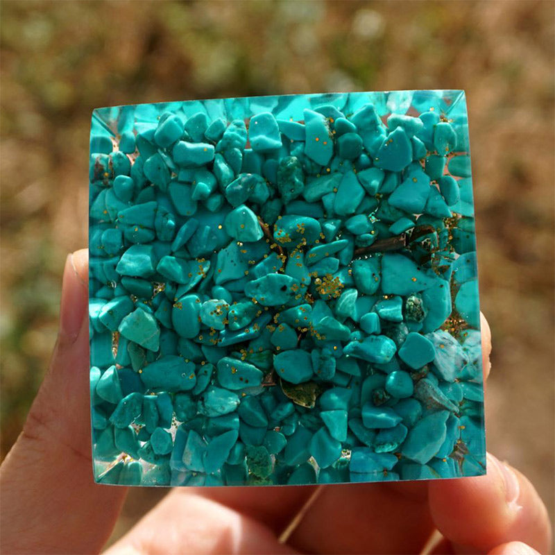  Olivenorma Malachite with Turquoise Tree Of Life Orgone Pyramid - image 5