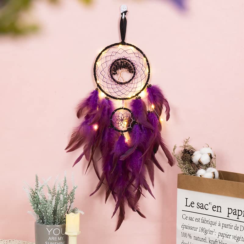 Olivenorma Amethyst Crystal Tree of Life Dream Catcher - Amethyst Tree of Life & Lighted - image 3