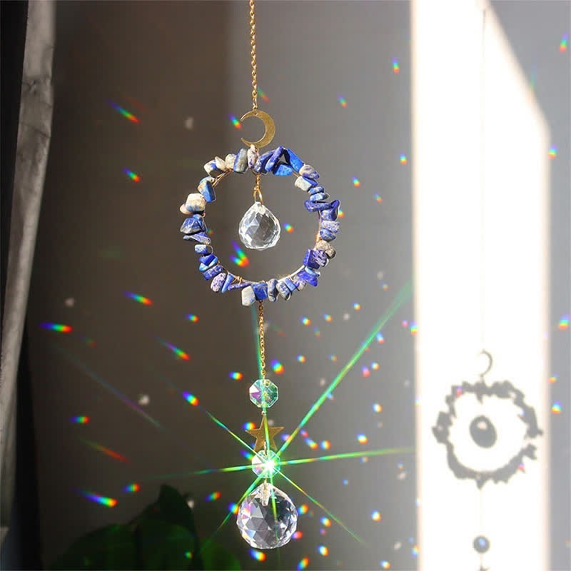 Olivenorma Crystal Circle Moon Healing Suncatcher - Lapis Lazuli - image 9