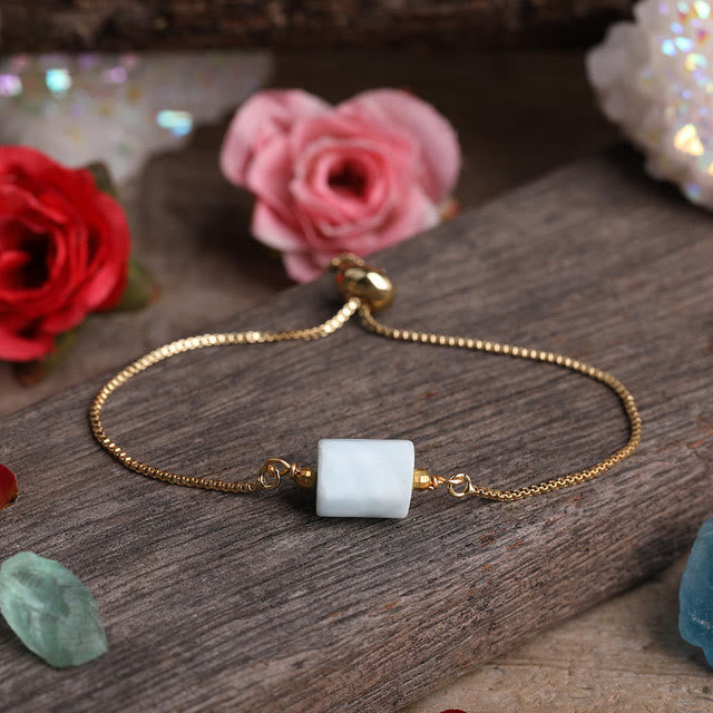 Olivenorma Natural Crystal Prismatic Stone String Metal Chain Bracelet - White Jade - image 8