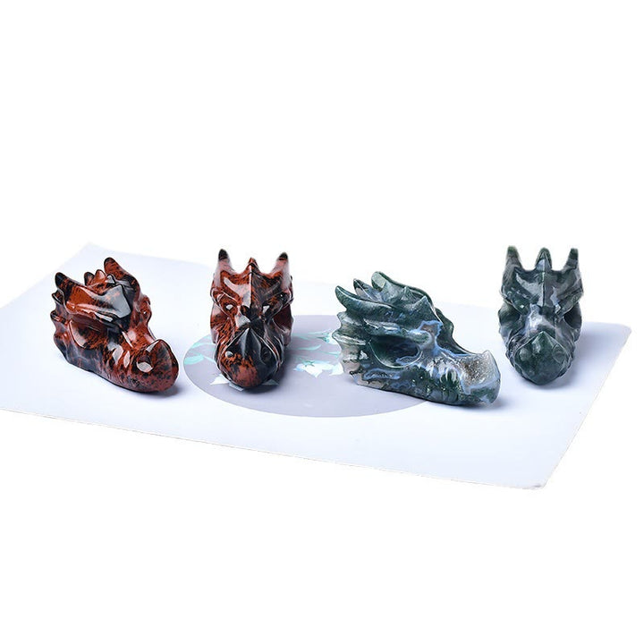 Olivenorma Mahogany Obsidian Moss Agate Dragon Head Gemstone Decoration - image 5
