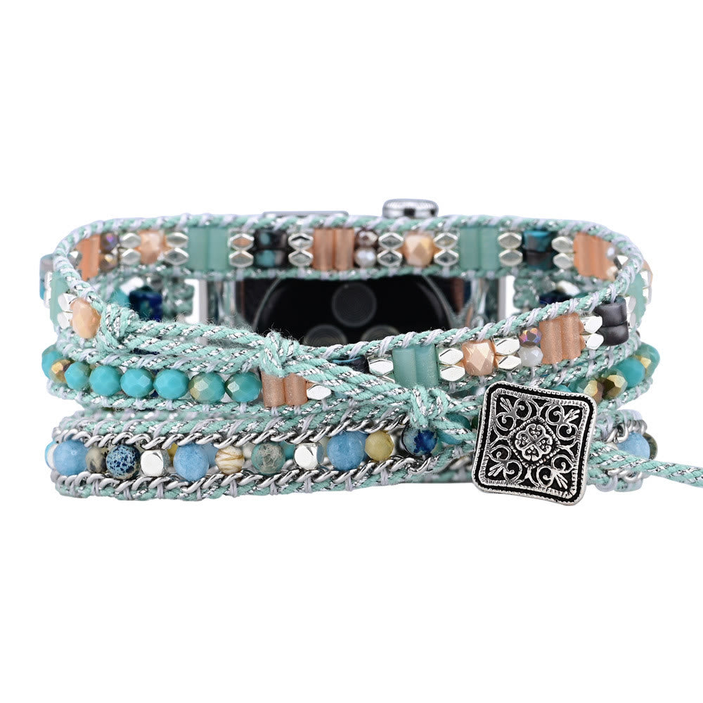 Olivenorma Mint Teal Crystal Beaded Apple Watch Strap - image 5