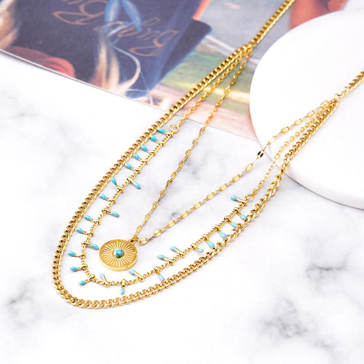 Olivenorma Natural Turquoise Pendant Triple 18K Necklace Set - image 2