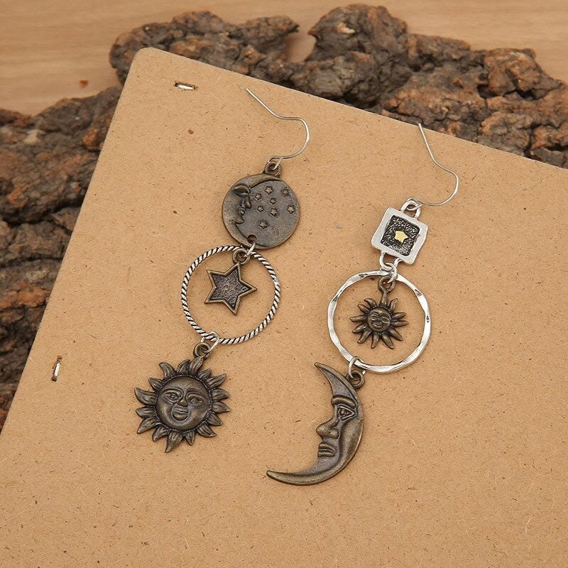 Olivenorma Face Sun Moon Pendant Earrings Bohemian Earrings - image 3