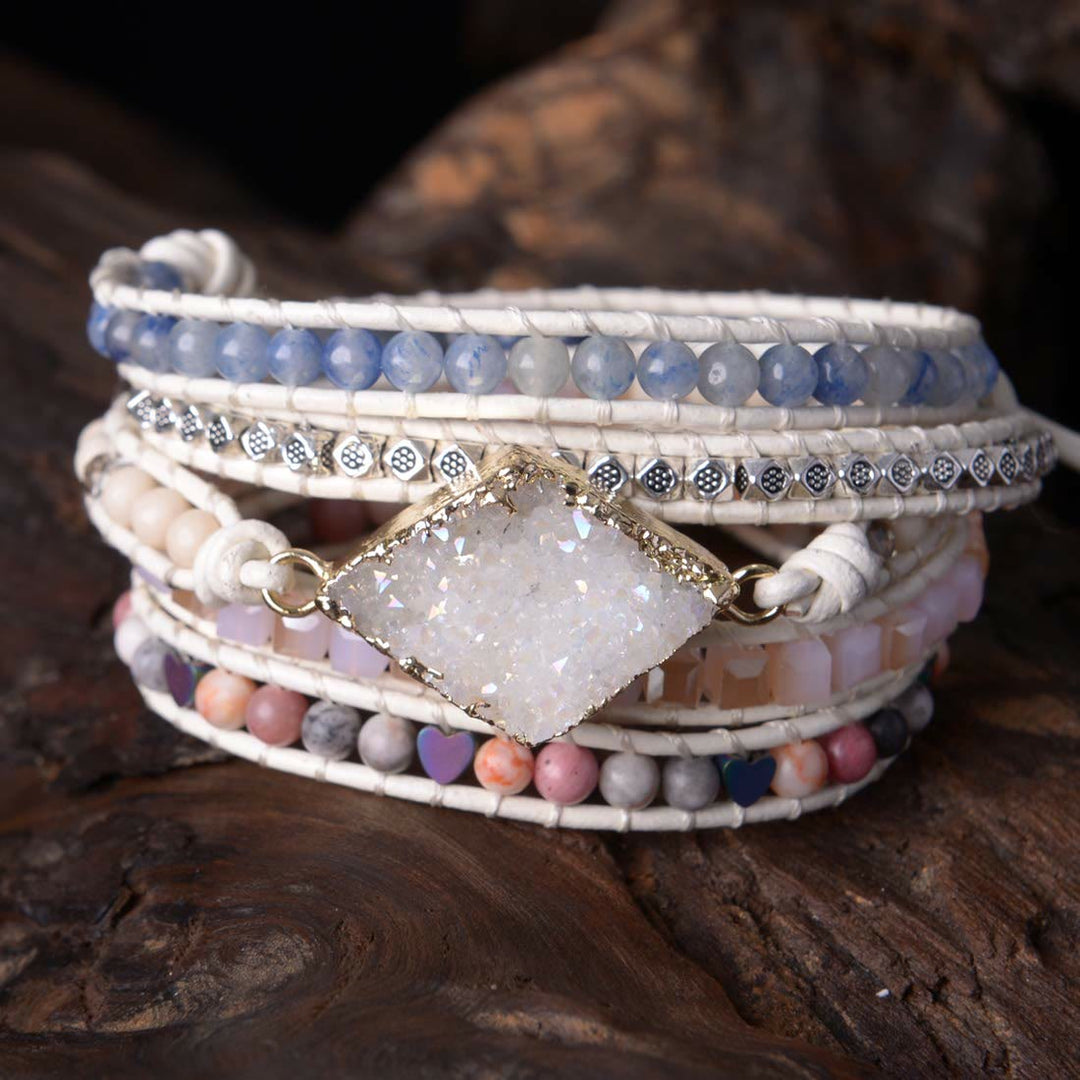 Olivenorma Rose Quartz Kyanite Boho Handmade Wrap Bracelet - Rose Quartz&Kyanite - image 0