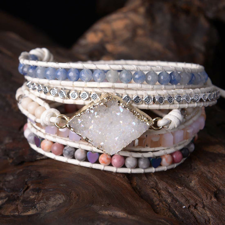 Olivenorma Rose Quartz Kyanite Boho Handmade Wrap Bracelet - Rose Quartz&Kyanite - image 0