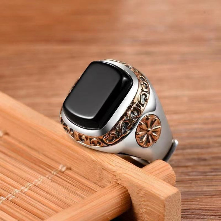 Olivenorma "Man Of Distinction" Vintage Men's Obsidian Signet Ring - image 3