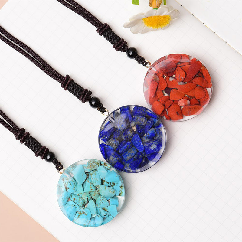 Olivenorma Red Jasper Lapis Lazuli Turquoise Metatron's Cube Symbol Necklace - image 7