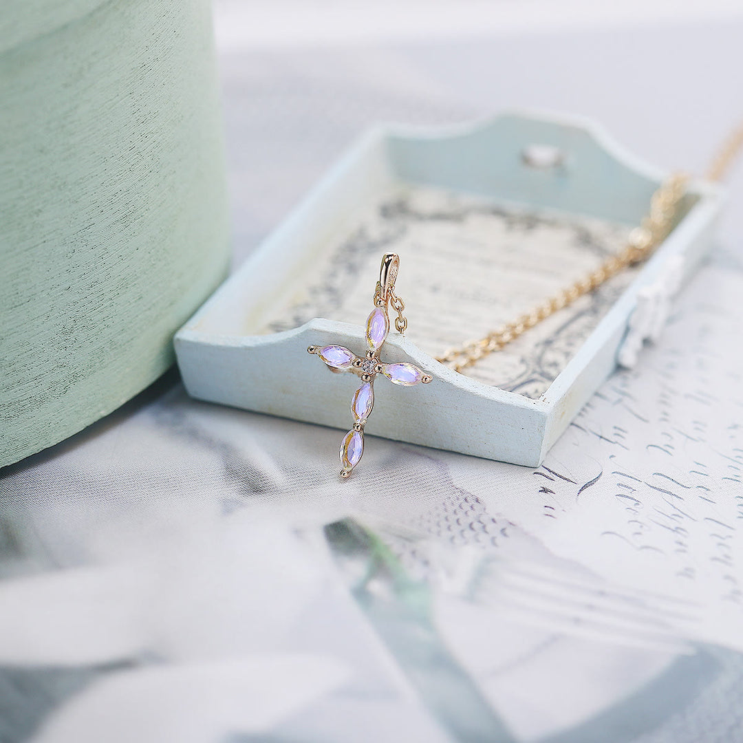Olivenorma Artificial Opal Moonstone Cross Pendant Necklace - image 9