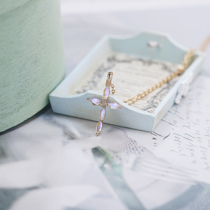 Olivenorma Artificial Opal Moonstone Cross Pendant Necklace - image 9
