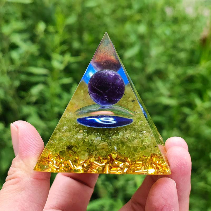 Olivenorma Amethyst with Peridot Leo Zodiac Orgone Pyramid - image 1