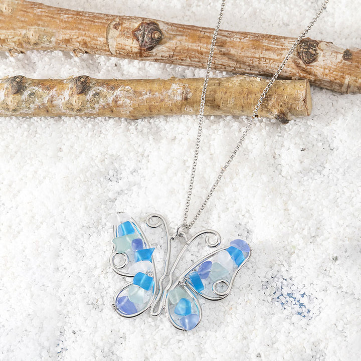 Olivenorma Butterfly & Dolphin Sea Glass Necklace - Butterfly - image 2
