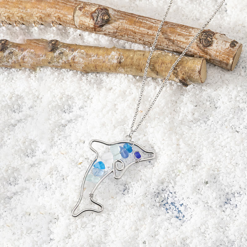 Olivenorma Butterfly & Dolphin Sea Glass Necklace - Dolphin - image 1