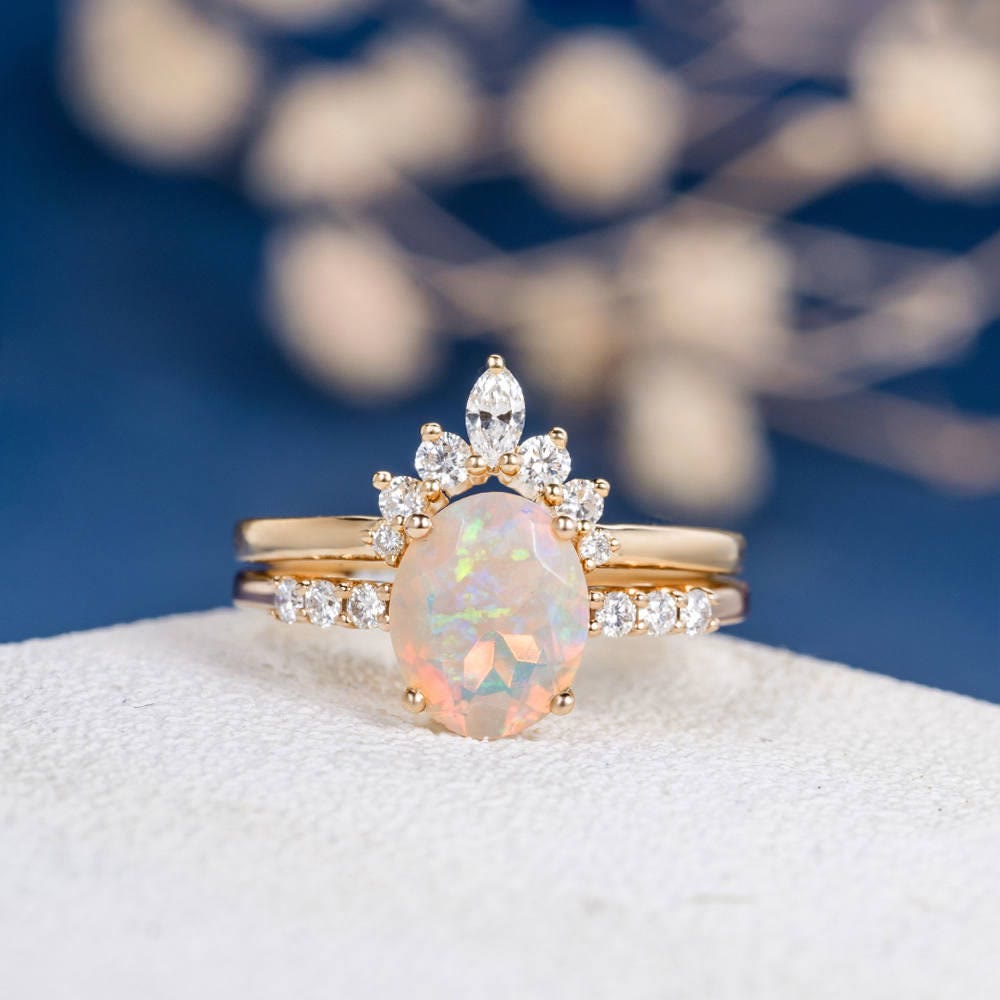 Olivenorma Antique Oval Opal Engagement Rose Gold Ring - 10 - image 0