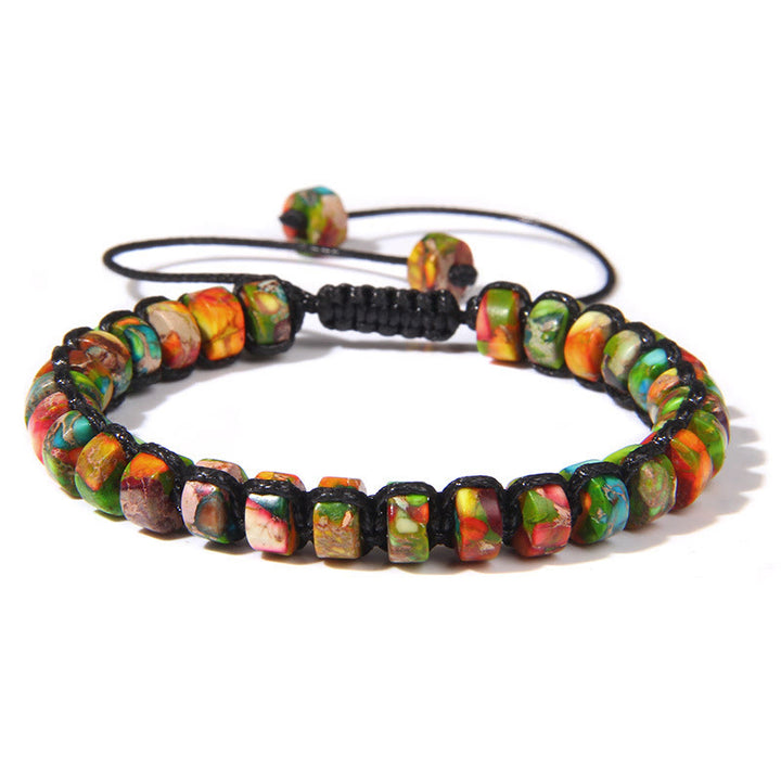 Olivenorma Natural Stone Wheel Bead Woven Bracelet - Color Emperor Stone&Black Braided Rope - image 25