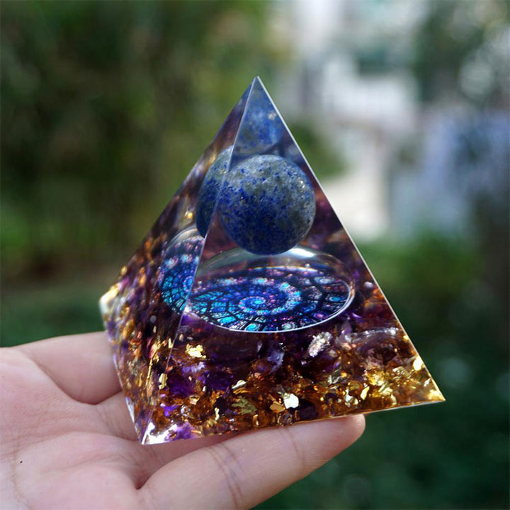 Olivenorma Lapis Lazuli Sphere with Amethyst Orgone Pyramid - image 2