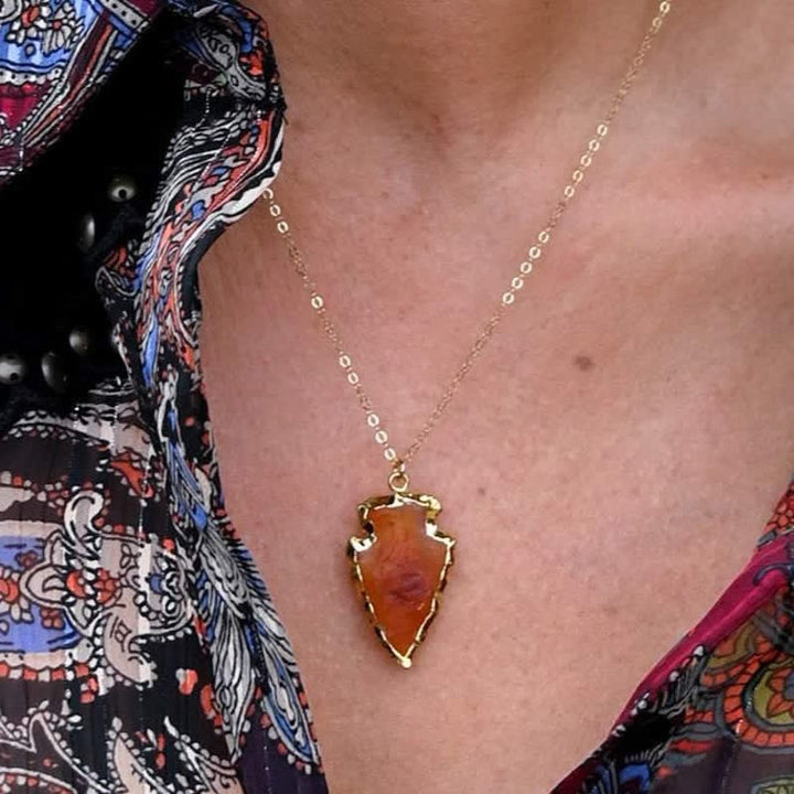 Carnelian Leaf Shape Gold Edged Crystal Necklace - image 2