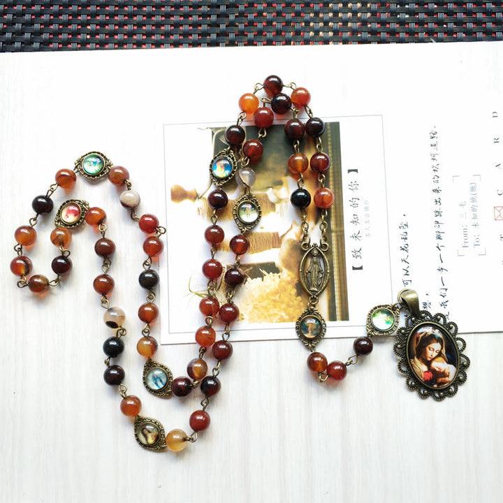 Olivenorma Agate Lady Holy Medal Pendant Rosary Necklace - image 3