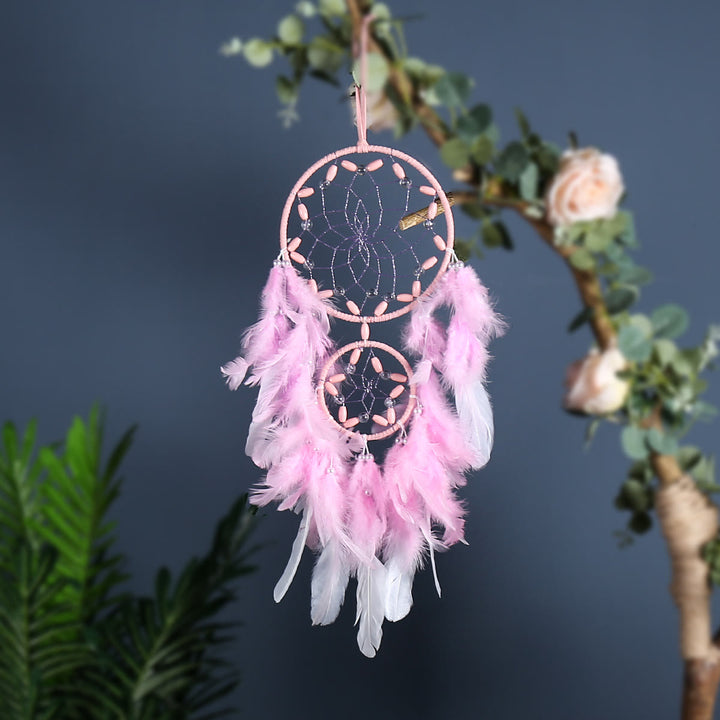Olivenorma Pink Acrylic Wooden Beads Feather Dream Catcher - image 2