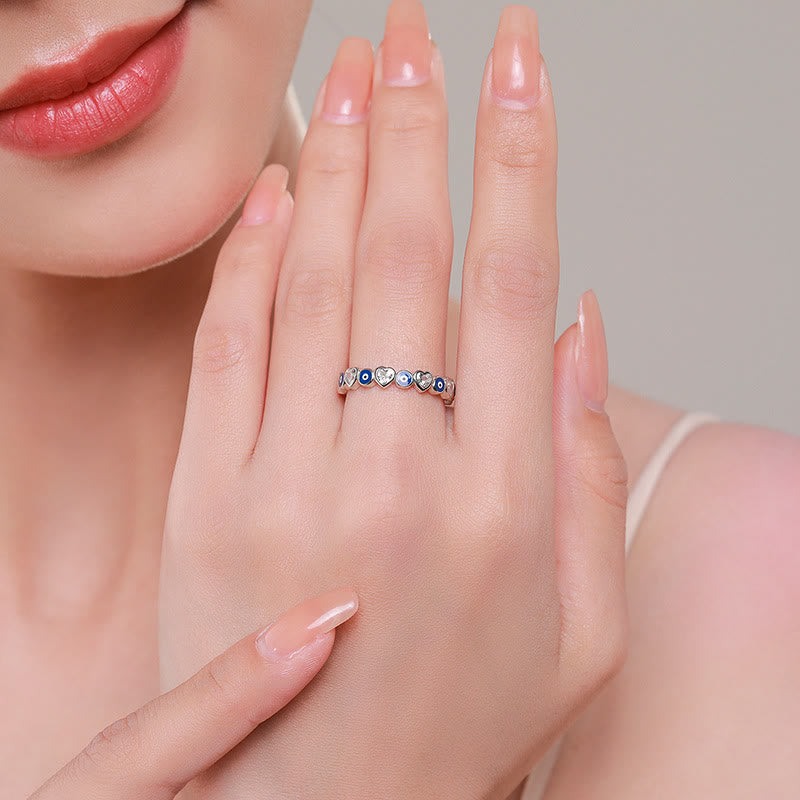 Olivenorma S925 Sterling Silver Heart White Zircon Evil Eye Ring - image 1