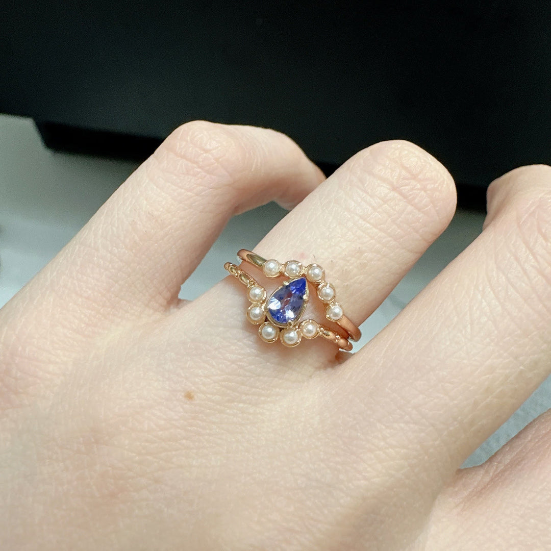 Olivenorma S925 Sapphire Pearl Teardrop Double Layer Ring - image 10