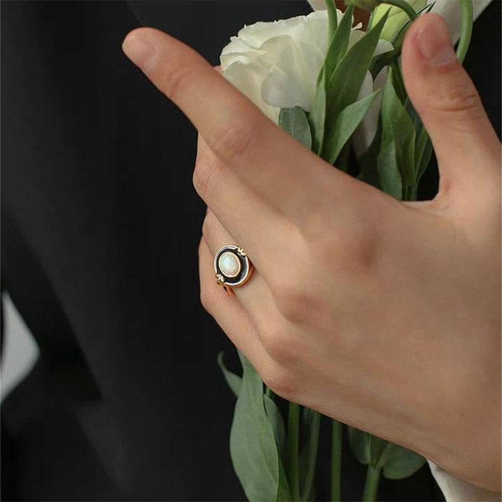 Olivenorma Dainty Opal Black Epoxy Vintage Ring - image 3