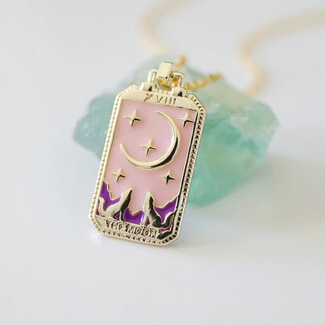 Olivenorma Retro Tarot Card Element Oil Drop Necklace - Pink - image 3