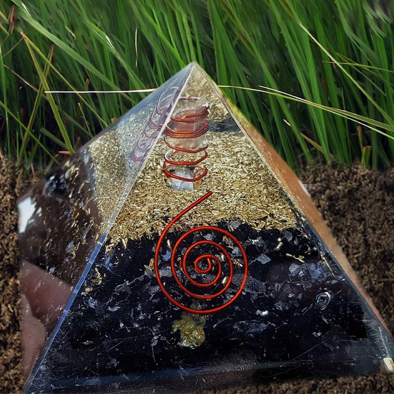 Olivenorma Black Tourmaline with Clear Crystal Mental Balance Orgone Pyramid - image 3