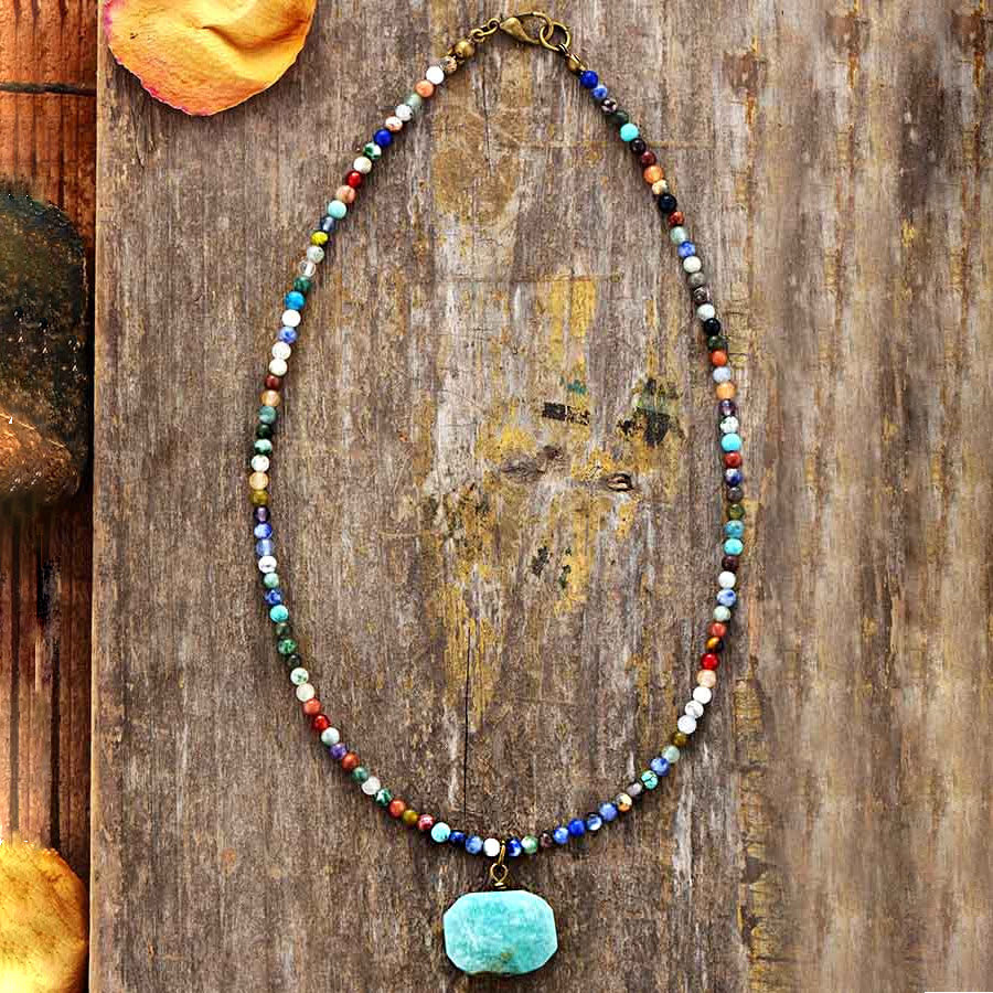 Olivenorma Geometric Amazonite Pendant Choker Mala Jewelry Necklace - image 9