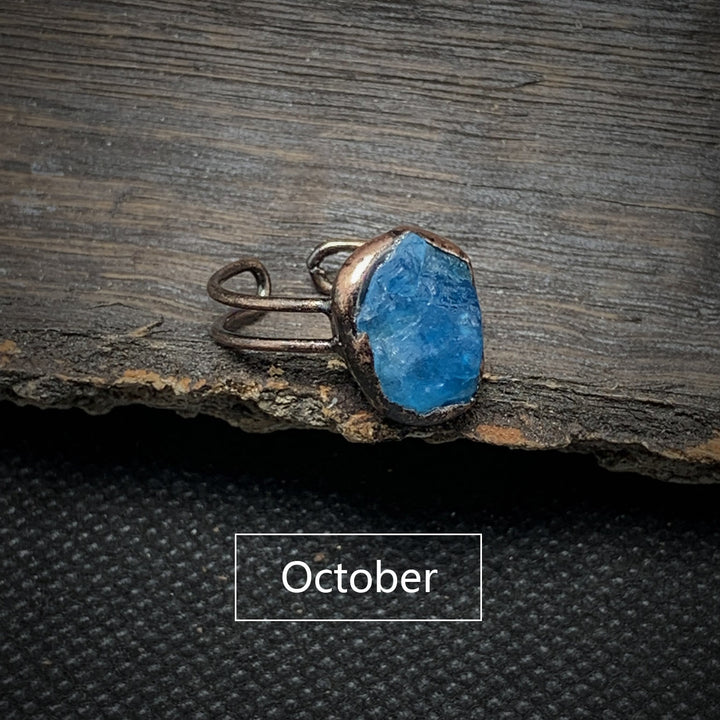 Olivenorma Natural Irregular Raw Stone Twelve Birthstone Adjustable Ring - October&Blue Apatite - image 62