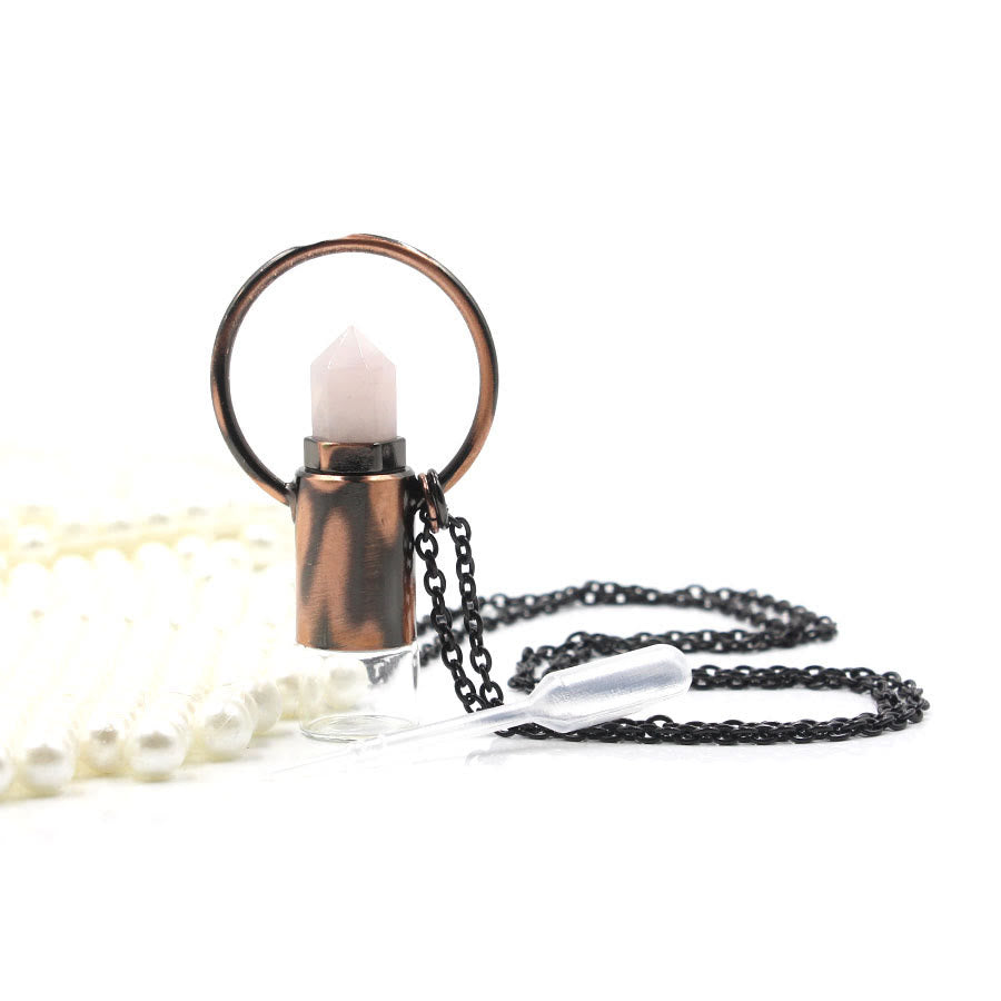 Olivenorma Natural Crystal Prismatic Bullet Perfume Bottle Pendant - Rose Quartz - image 4