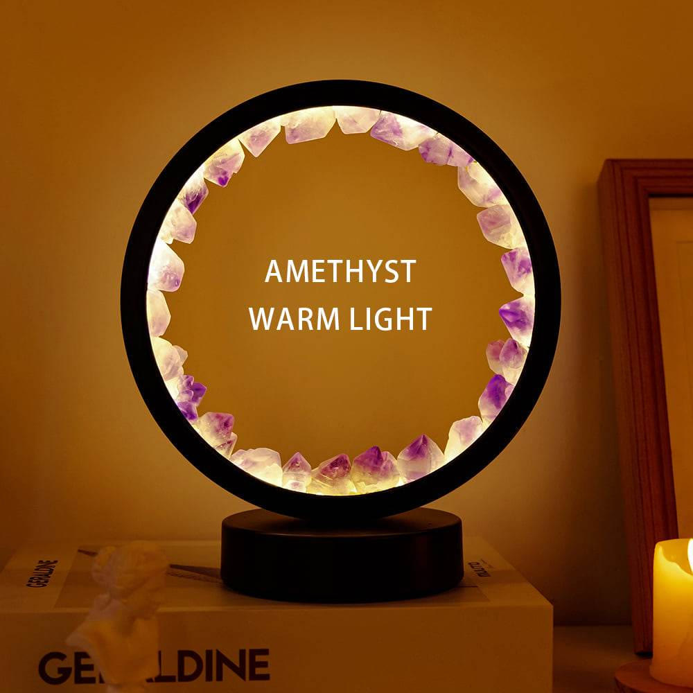Natural Crystal Cluster Lamp Lights LED Decoration Rechargeable - Amethyst&Warm Light - image 2