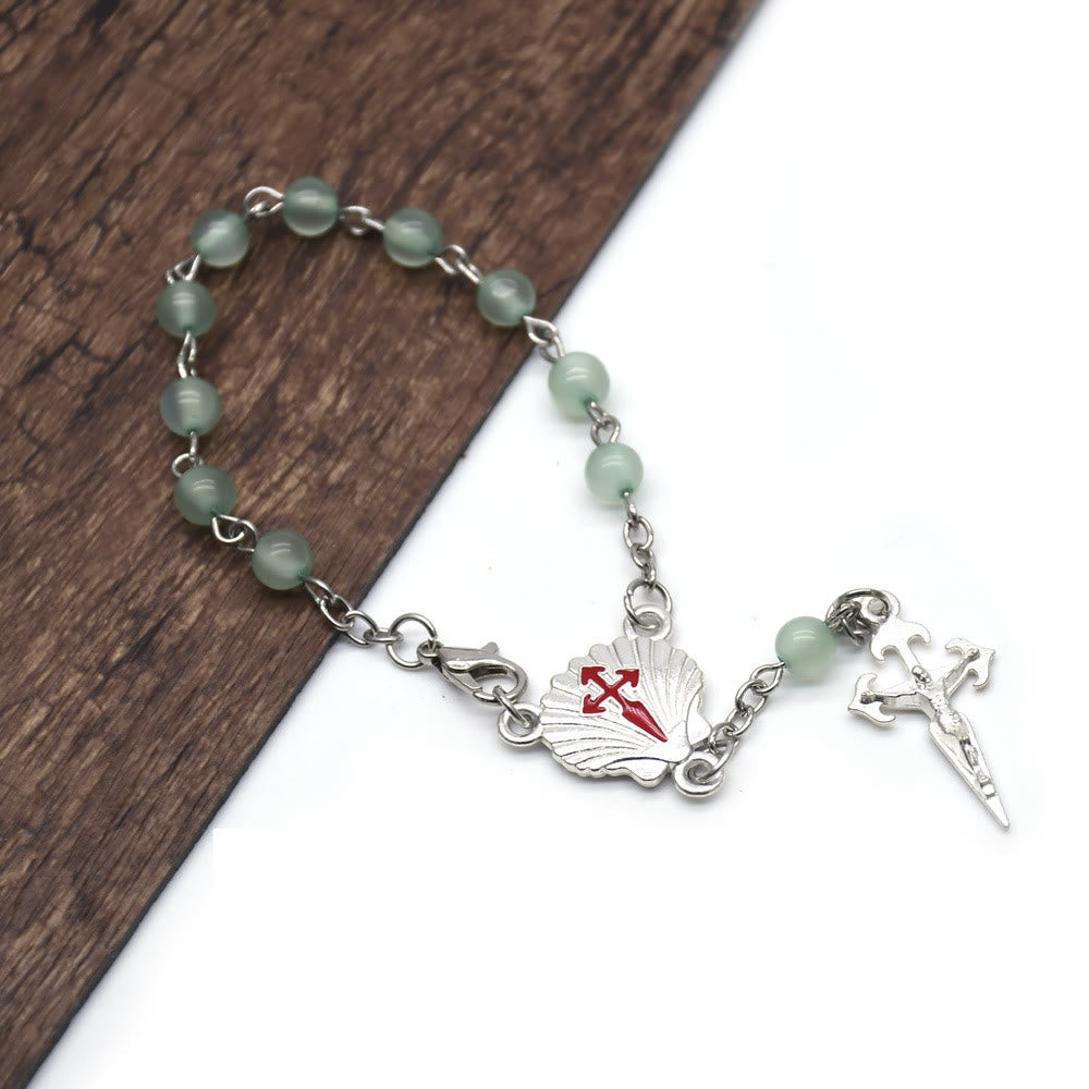 Olivenorma Green Aventurine Rosary Cross Prayer Beads Bracelet - image 2