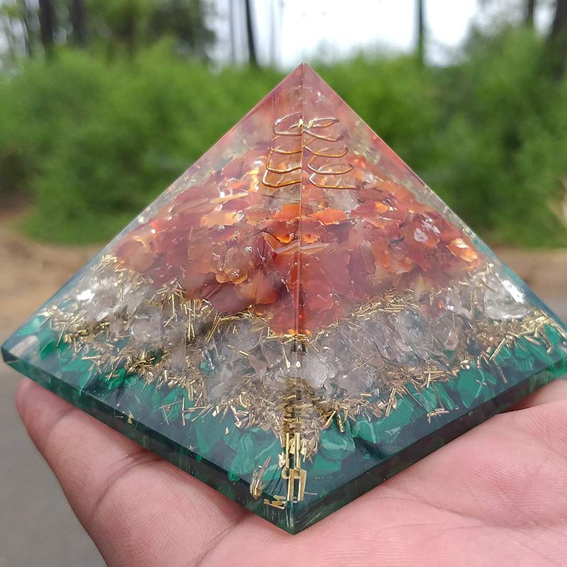 Olivenorma Clear Quartz Pillar With Malachite Orgone Pyramid - image 4