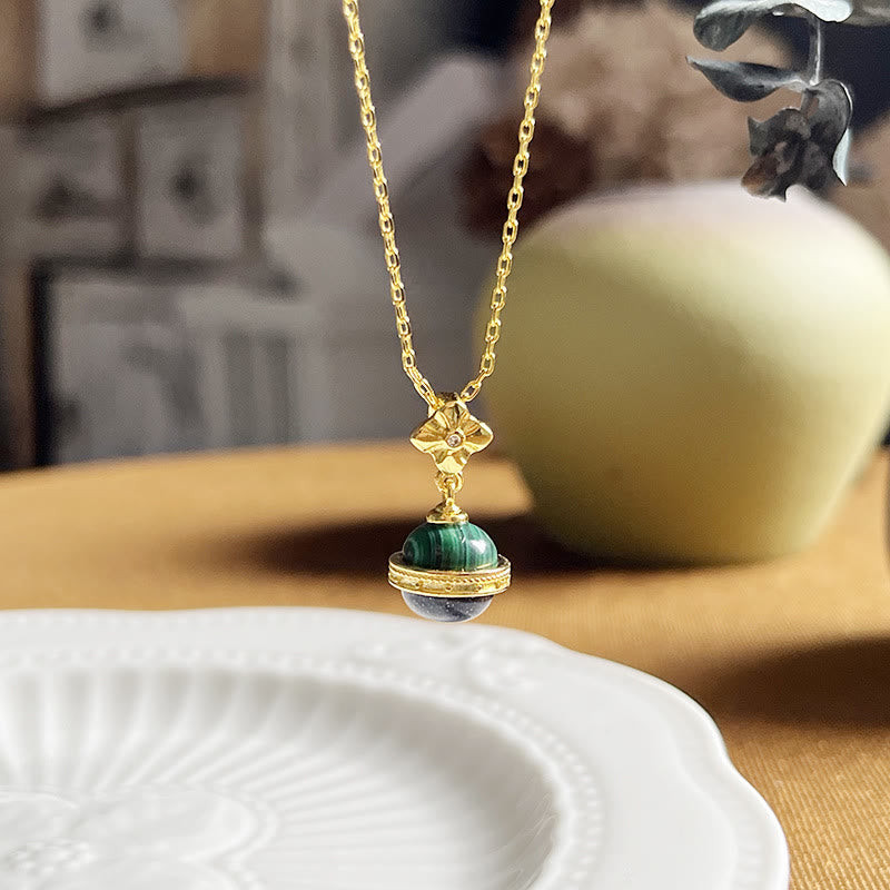 Olivenorma "Stellar Corona" Malachite Blue Sandstone Sphere Pendant Necklace - Malachite&Blue Sandstone - image 0