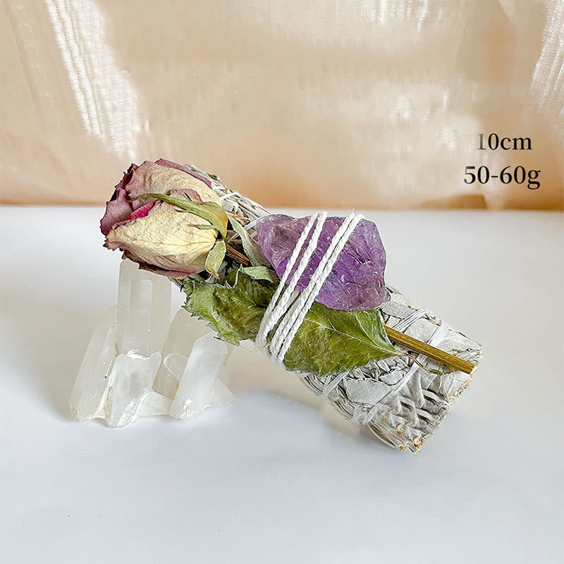 Olivenorma Natural Crystal Plant Rose Dried Flowers White Sage - Purple Rose&Amethyst - image 7